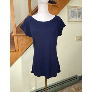 Lauren Ralph Lauren Shirt Women Sz M ? Navy Boat Neck Short Sleeve Minimalistic